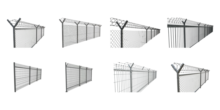 Wire Fencing Perspective: Multiple perspective views of a wire fence set against the clarity symbolize security and border delineation.