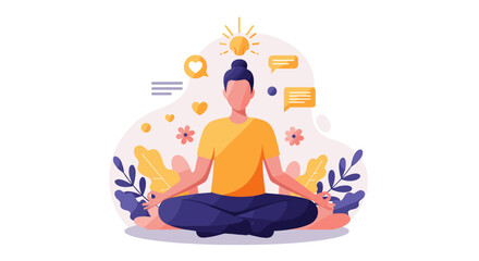 Mindful meditation practice vector illustration - calm concept for well-being and relaxation design in flat style