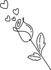 Hand drawn rose with hearts doodle outline