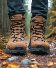 closeup product photography of brown leather hiking boots for outdoor exploration