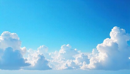 Serene Azure Sky Drifting Cumulus Clouds, Peaceful Inspirational Nature Scene