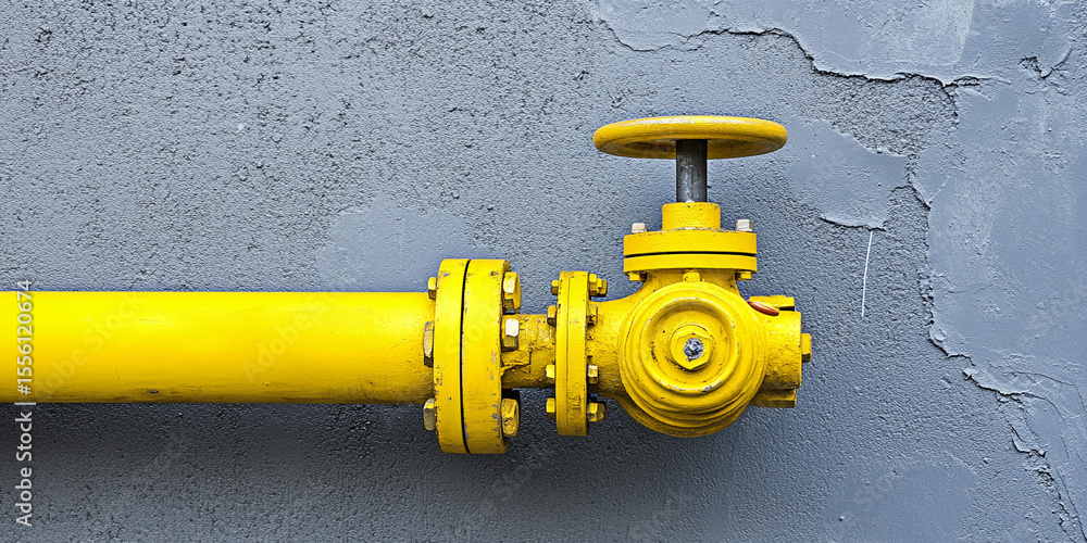 Aufkleber close-up view of a yellow industrial pipe and valve system generative ai