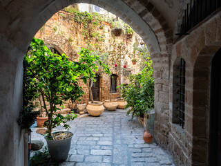 narrow street in the old town of Jaffa- Tel Aviv, Israel
