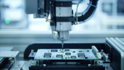 Robotic arm placing components on circuit board - Powered by Adobe