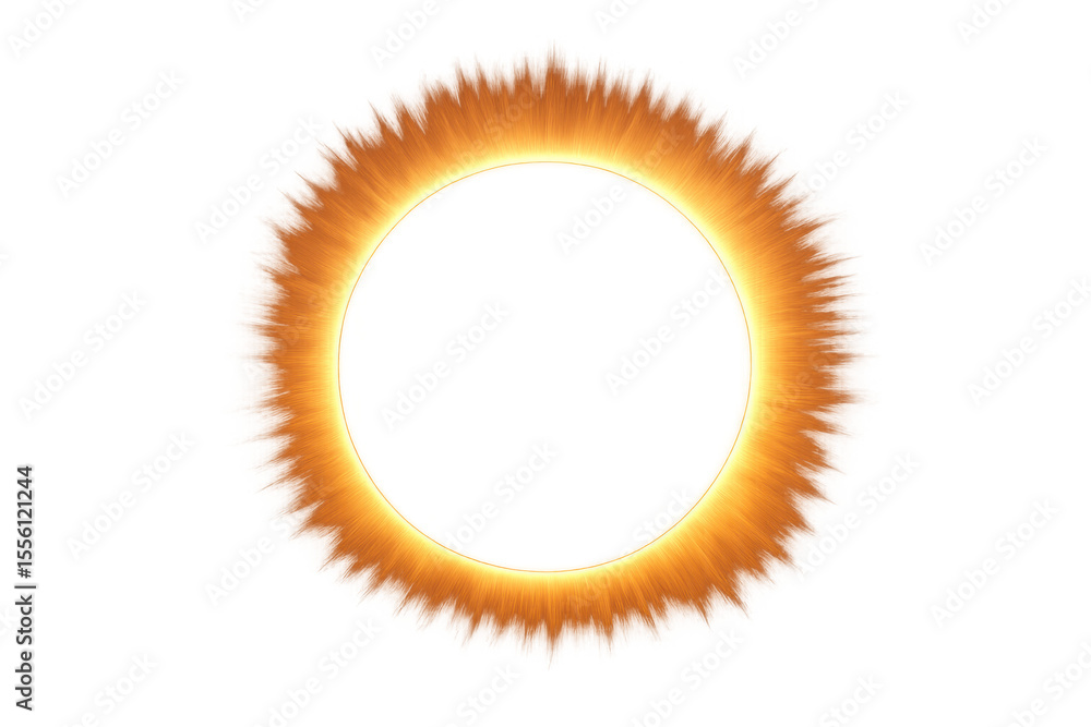 Poster luminous circular frame emitting vibrant orange glow and dynamic flames against transparent backdrop