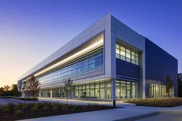 Obraz premium Modern commercial building at sunset in urban location Generative AI