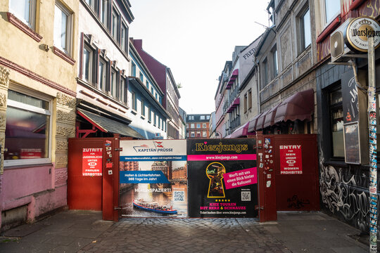 Entrance to Herbertstrasse street in Hamburg, Germany. Herbertstrasse is a street in the St. Pauli district of Hamburg, located near the Reeperbahn, which is the main red-light district. 