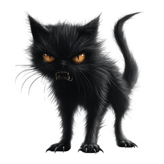 Realistic Black Cat with Spiked Fur and Wide Eyes