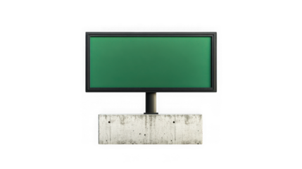 Blank green billboard with concrete base isolated on transparent background