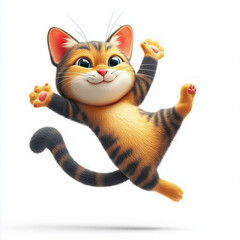 Jumping cute striped cat 3d illustration