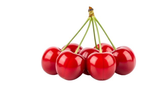Juicy Cherries Cluster, Red & Shiny, on Transparent Background