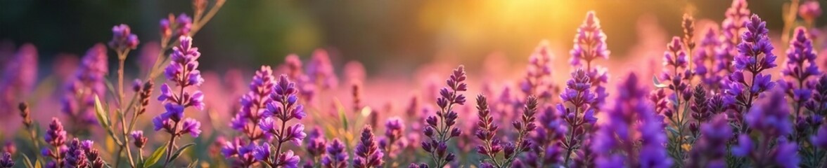 Fototapeta premium Autumnal Heather in Full Bloom Vibrant Purple Wildflowers Bathed in Soft Sunlight, a Breathtaking Nature Scene Perfect for Seasonal Designs and Nature Photography