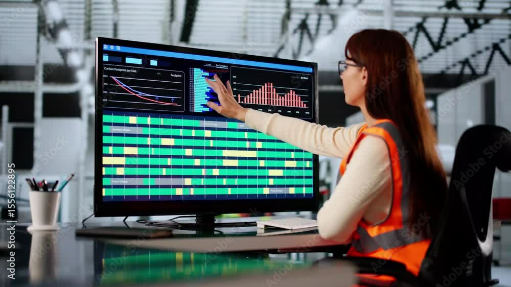 Poster women engineer using control panel in factory system