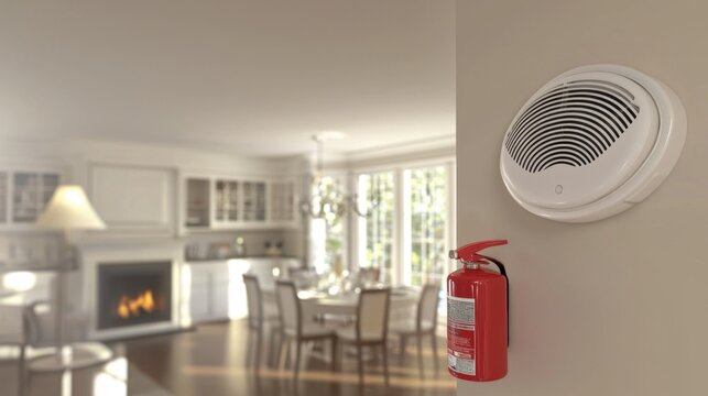 Fire Safety Equipment in Modern Kitchen with Fire Extinguisher