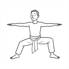 Man practicing yoga warrior pose exercise fitness