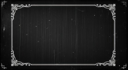 Vintage black and white silent film frame with ornate floral corner border, old retro movie background with copy space ideal for text overlay
