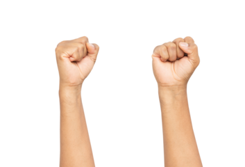 Man hand showing clenched fist or punching on isolated background.