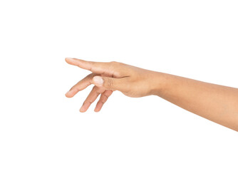 Hand touching or pointing of something on isolated white background.