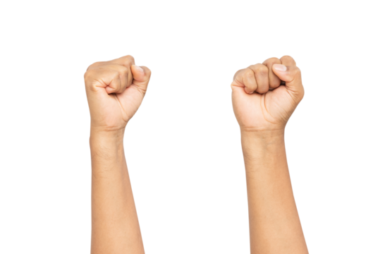 Man hand showing clenched fist or punching on isolated background.