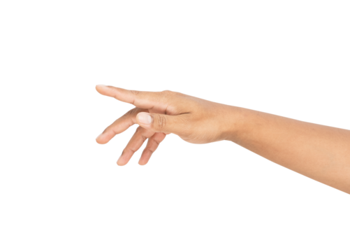 Hand touching or pointing of something on isolated white background.