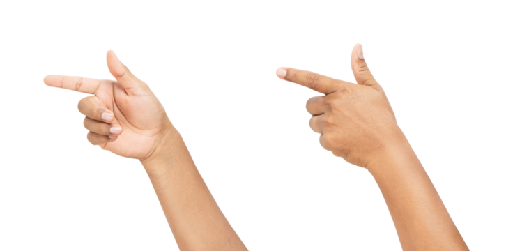 hand touching or pointing of something on isolated white background.