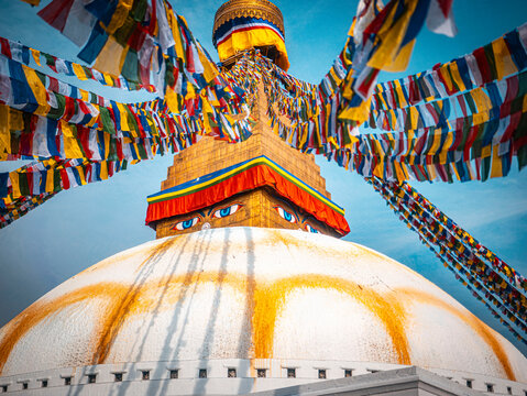 Close-Up of Eyes of Buddha on Boudhanath Stupa, Nepal

