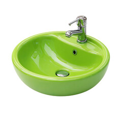 Vibrant Green Sink: A modern ceramic sink in a striking shade of green, featuring a sleek chrome faucet, embodies contemporary bathroom design.