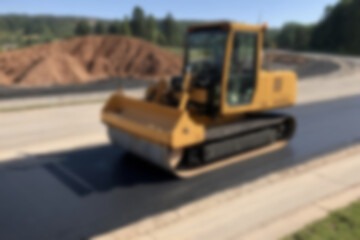Blurry photo of the construction process of repairing/paving the highway using modern tools.