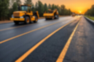 Blurry photo of the construction process of repairing/paving the highway using modern tools.