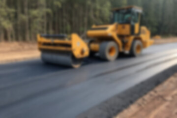Blurry photo of the construction process of repairing/paving the highway using modern tools.