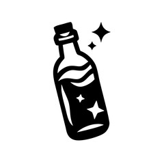 Black bottle with liquid and stars on a white background