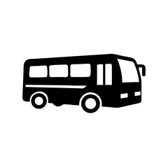 A black and white silhouette of a passenger bus icon