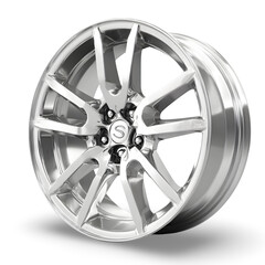 Obraz premium Shiny Alloy Wheel: This image features a detailed view of a sleek, silver alloy wheel, perfect for automotive design and engineering projects, showcasing the intricate design and modern aesthetics.