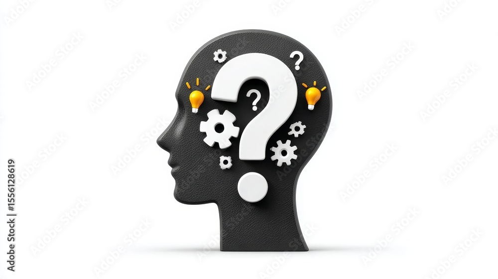 Poster abstract marketing strategies thinking through questions and answers with human profiles filled with
