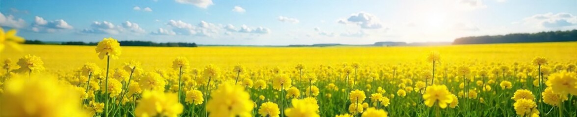 Obraz premium Golden Canola Fields Basking in Spring Sunlight A Vibrant Landscape of Blooming Rapeseed Flowers Stretching to the Horizon