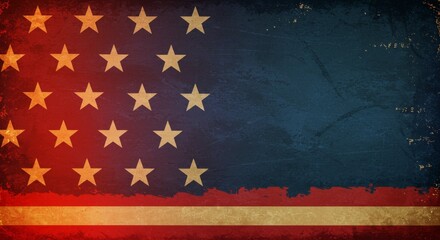 grunge style banner with broken stars and stripes, red to dark blue gradient