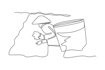 one continuous line draw of harvest activities in the tea garden. Farmer minimalist concept. Harvest time concept. Harvesting.