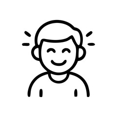 Simple black and white illustration of a smiling, happy person.