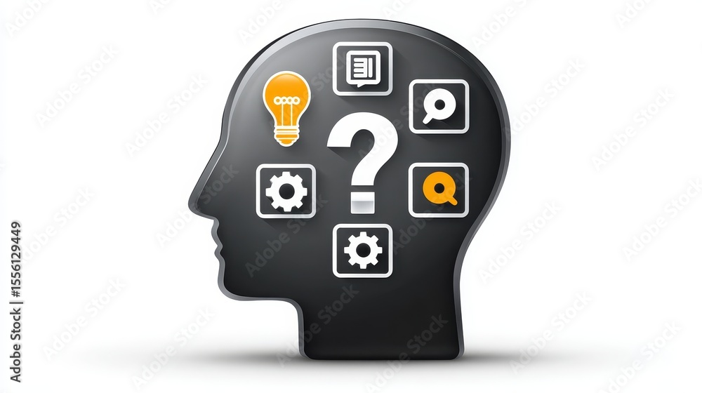 Poster marketing strategies for enhancing brain thinking infographic style head silhouette with question an