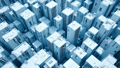 Aerial View of Abstract Geometric Cityscape with Modern Buildings