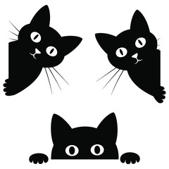 Obraz premium Curious Black Cats Peeking: Adorable Pet Animal Minimalist Illustration