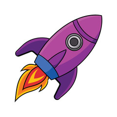 Illustration of a flying rocket with fiery exhaust vector illustration isolated on white background