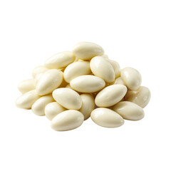Fototapeta premium White Chocolate Almonds: A delightful pile of creamy white chocolate-covered almonds, showcasing their smooth texture and irresistible appeal. 