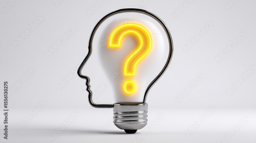 Poster exploring the glowing silhouette of a human head insights into brain thinking questions and answers 