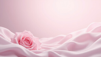 Fototapeta premium single pink rose on a pink background, creating a beautiful and romantic atmosphere. 