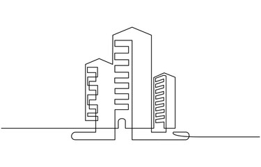 Continuous one line drawing modern building architecture. Real estate building in single line draw illustration,  corporate company building