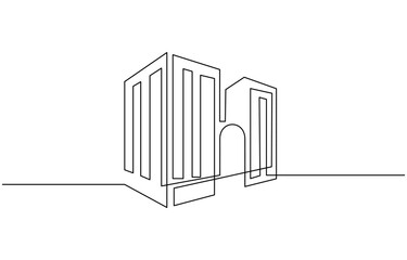 Continuous one line drawing modern building architecture. Real estate building in single line draw illustration,  corporate company building