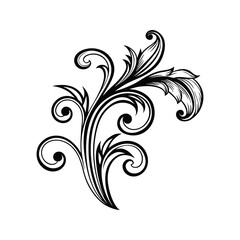 Intricate floral flourish silhouette isolated on white background