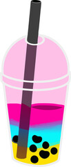 A refreshing bubble tea in a clear plastic cup with a pink lid and a thick black straw, ideal for food and drink concepts