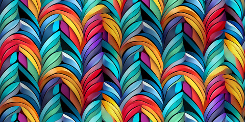 Seamless Vibrant Leaf Pattern &ndash; Abstract Decorative Foliage Texture with Colorful Curved Shapes, Perfect for Modern Wallpapers, Fabrics, Packaging, and Digital Background Designs